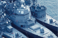海上自衛隊の護衛艦「すずつき」（中央）＝2024年9月、長崎県佐世保市